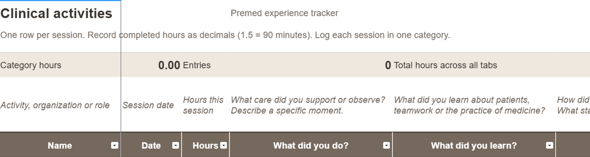 PreMed Experience Tracker